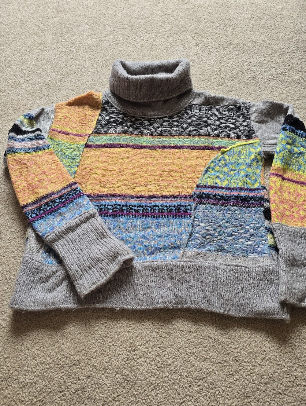 Free People This and That Stripe Multicolor Mix Print Knit Turtleneck Sweater M - Picture 5 of 10